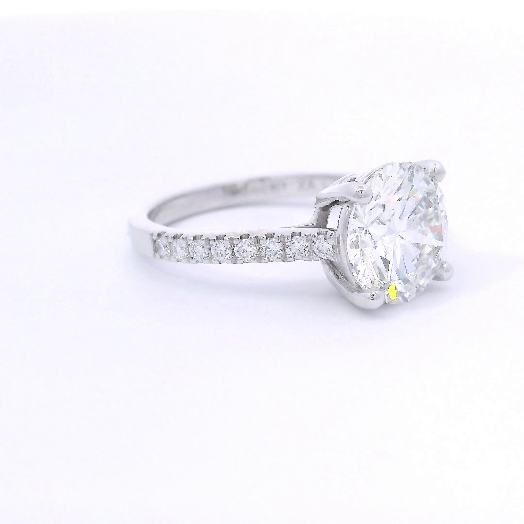 9k White Gold 3ct Round Brilliant Cut Lab-Grown Diamond Solitaire with Diamond Band