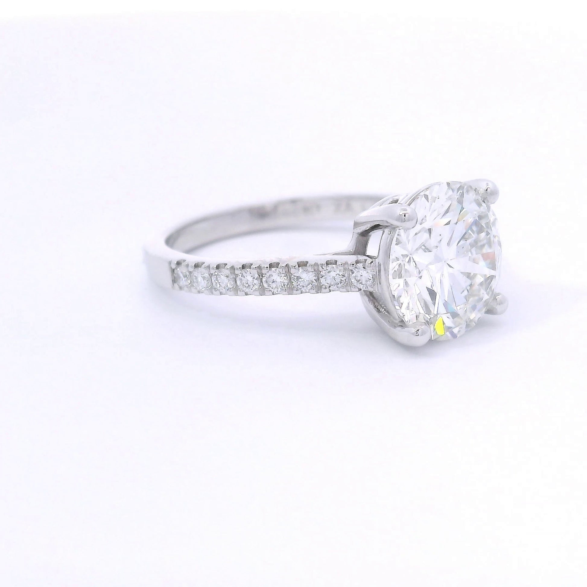 9k White Gold 3ct Round Brilliant Cut Lab-Grown Diamond Solitaire with Diamond Band
