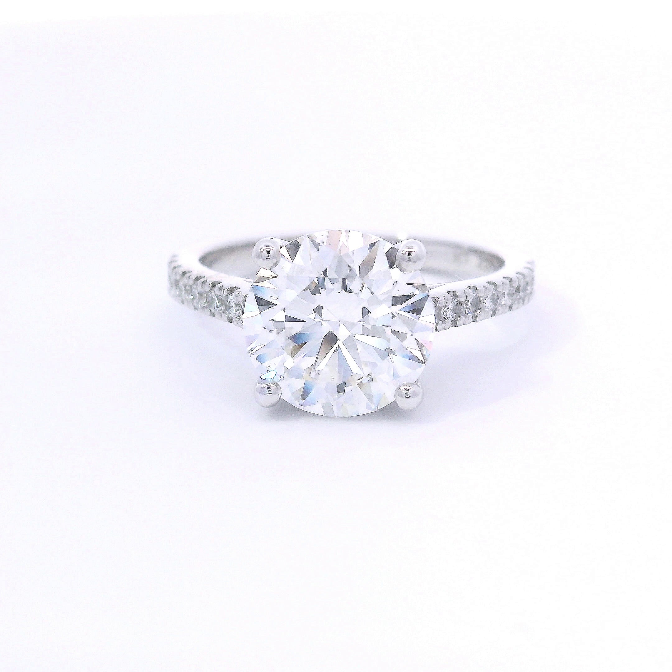 9k White Gold 3ct Round Brilliant Cut Lab-Grown Diamond Solitaire with Diamond Band