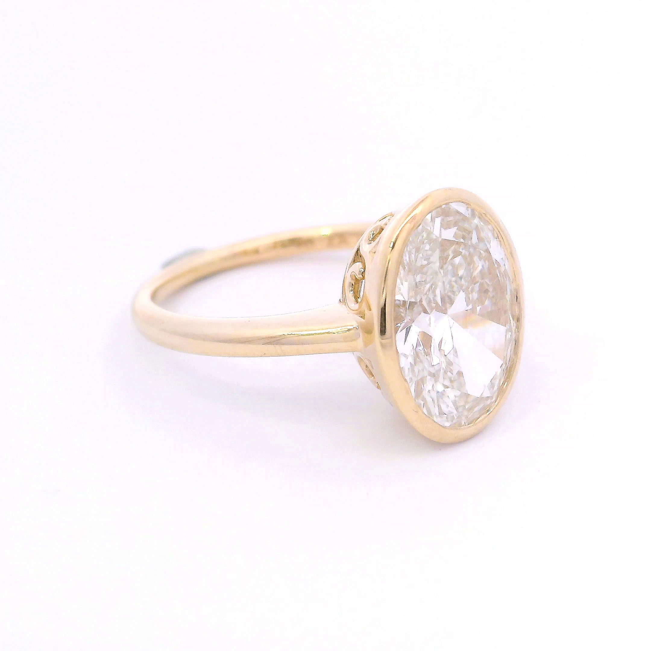 9k Yellow Gold Bezel Set 4ct Oval Cut Lab-Grown Diamond Solitaire Ring