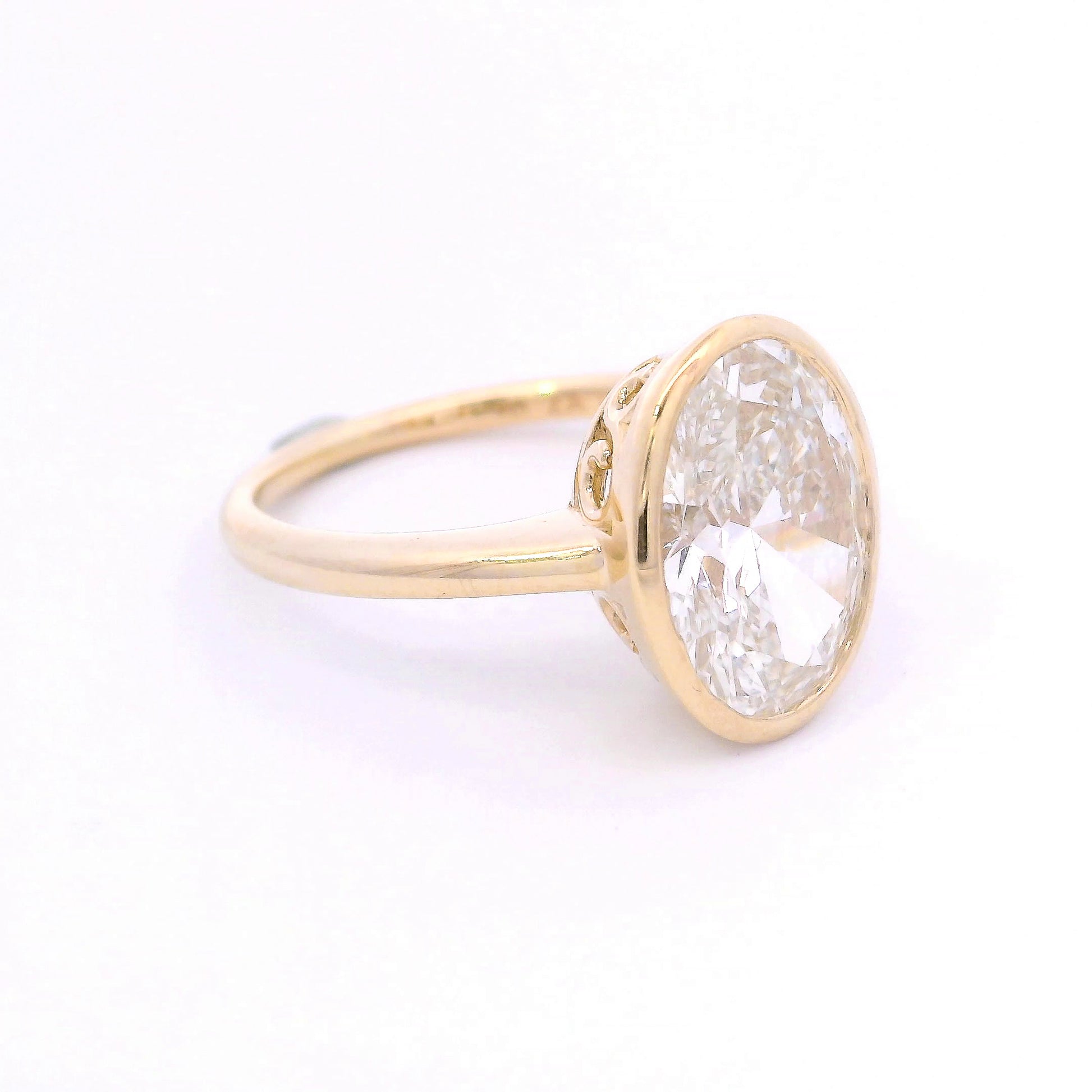 9k Yellow Gold Bezel Set 4ct Oval Cut Lab-Grown Diamond Solitaire Ring
