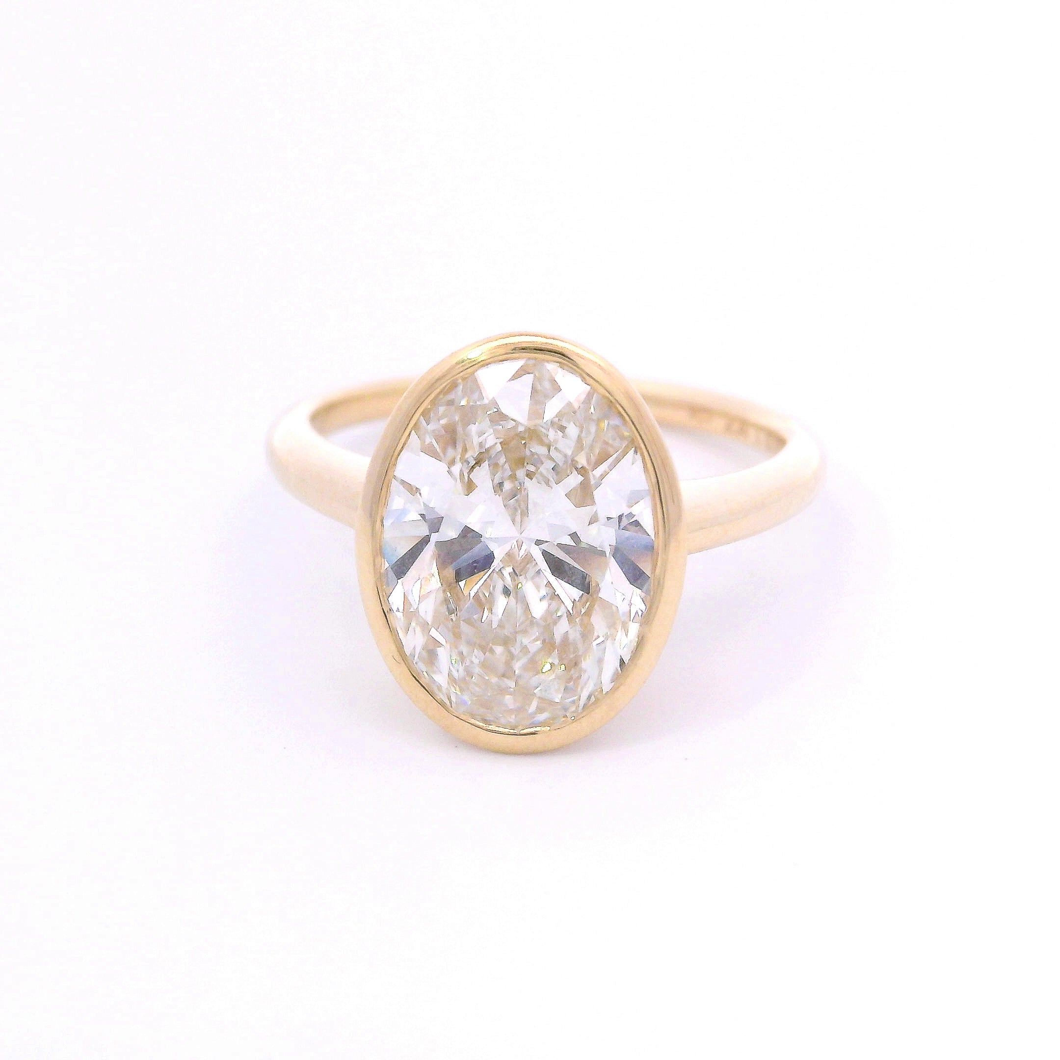 9k Yellow Gold Bezel Set 4ct Oval Cut Lab-Grown Diamond Solitaire Ring