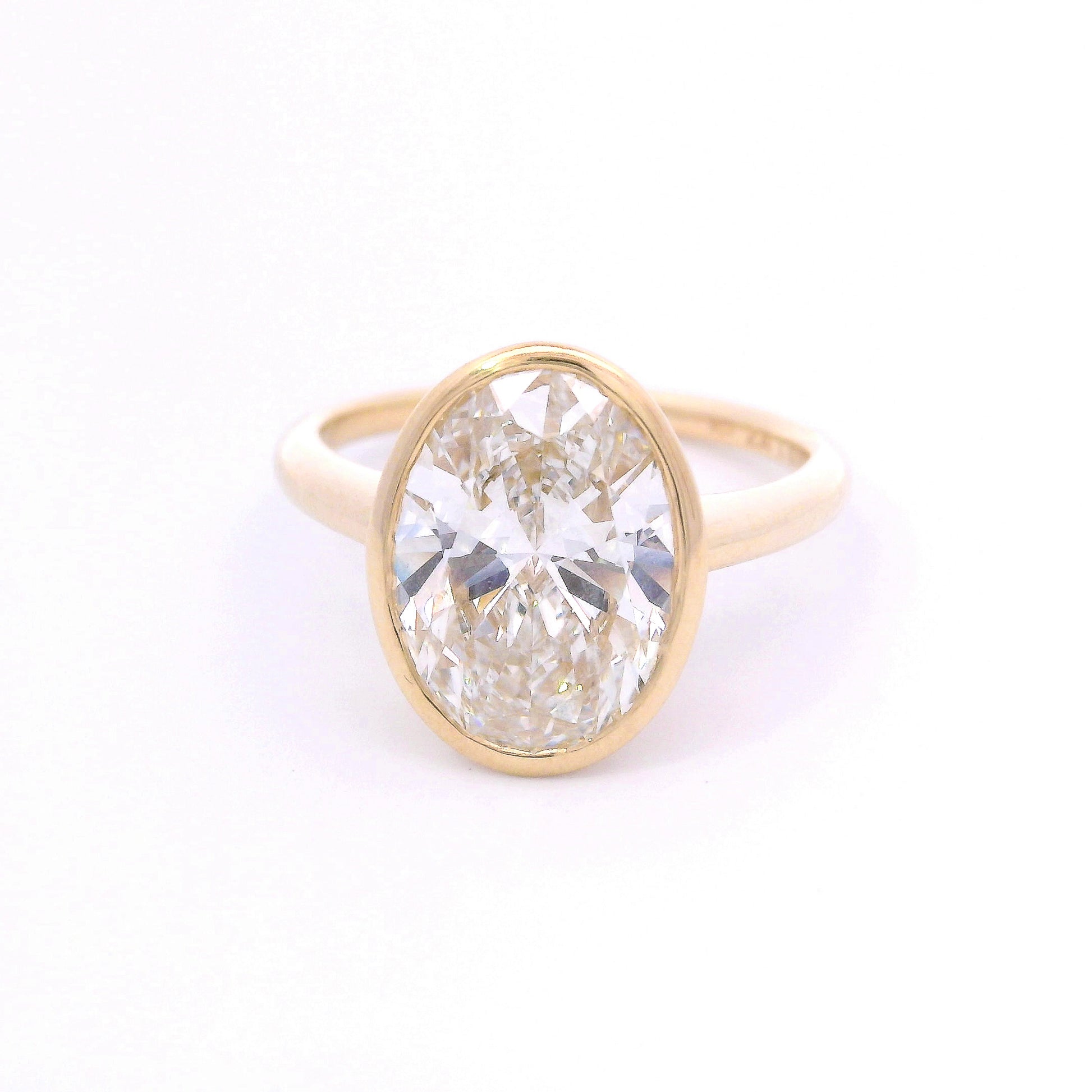 9k Yellow Gold Bezel Set 4ct Oval Cut Lab-Grown Diamond Solitaire Ring