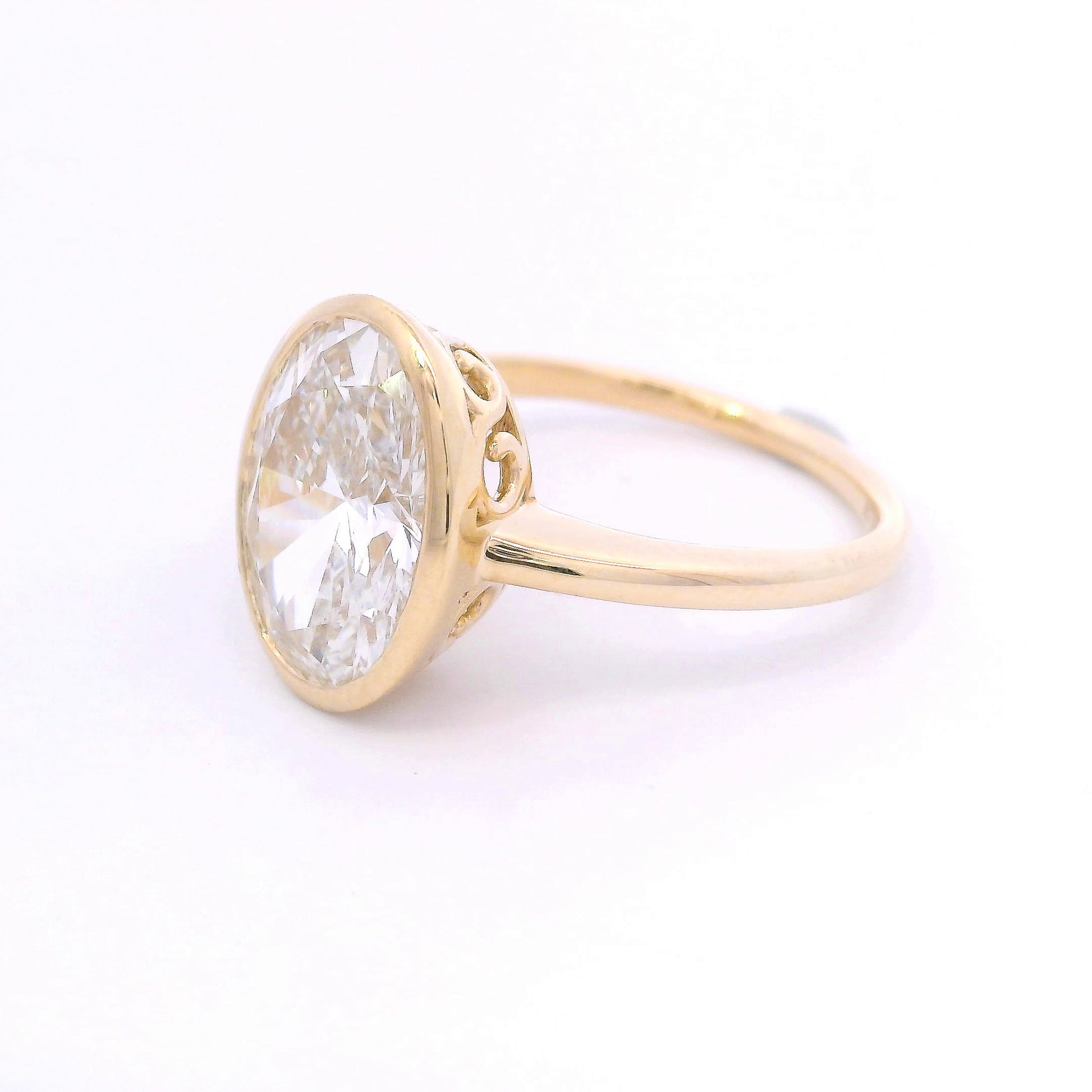 9k Yellow Gold Bezel Set 4ct Oval Cut Lab-Grown Diamond Solitaire Ring