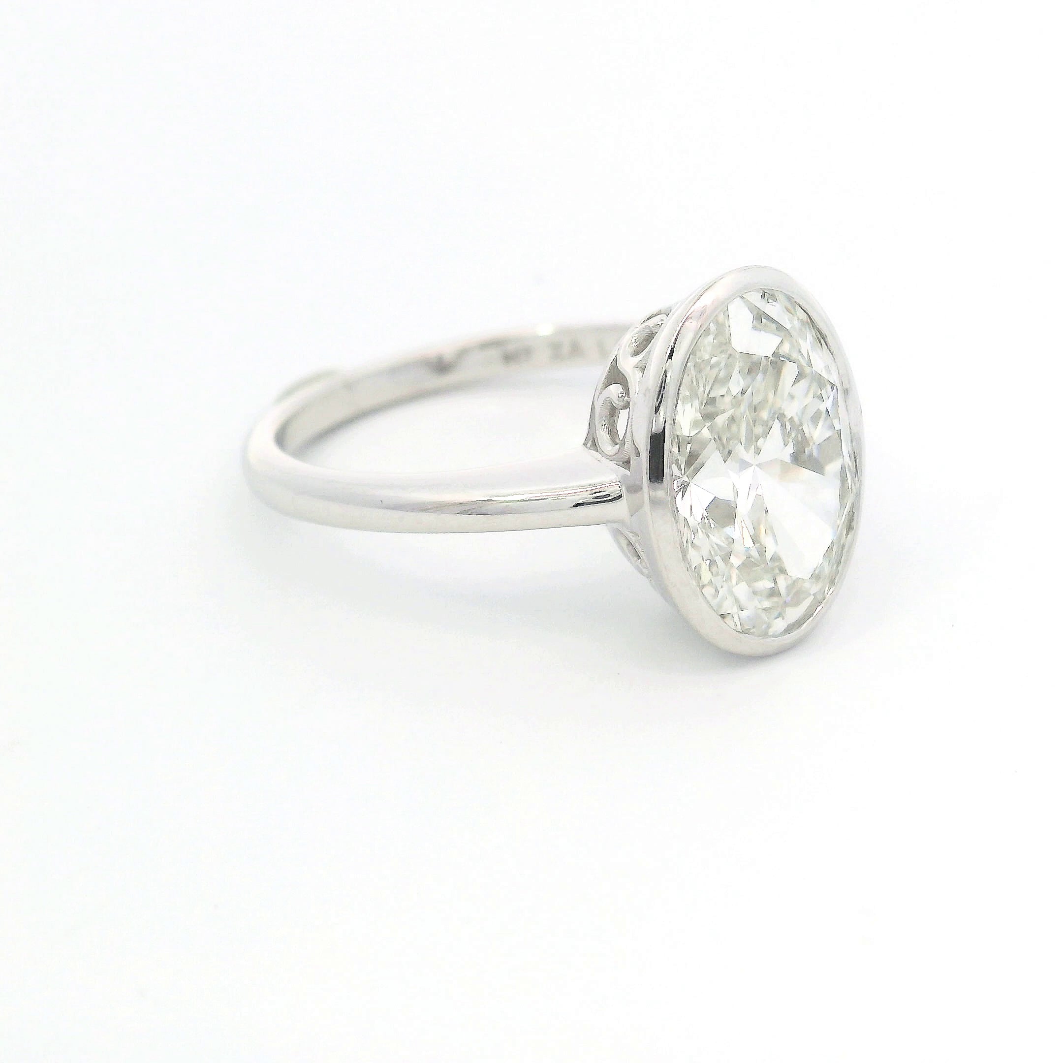 9k White Gold Bezel Set 4ct Oval Cut Lab-Grown Diamond Solitaire Ring
