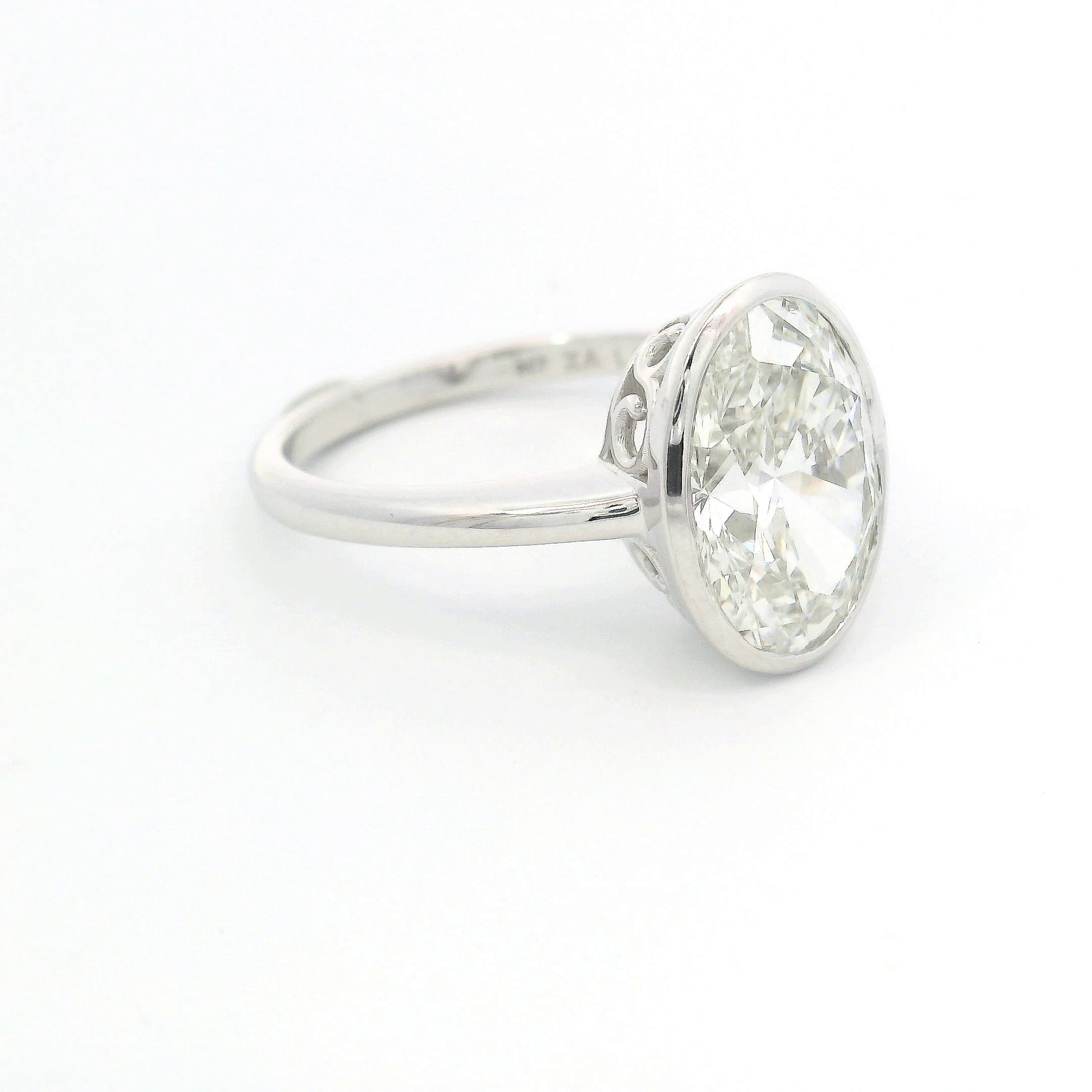 9k White Gold Bezel Set 4ct Oval Cut Lab-Grown Diamond Solitaire Ring