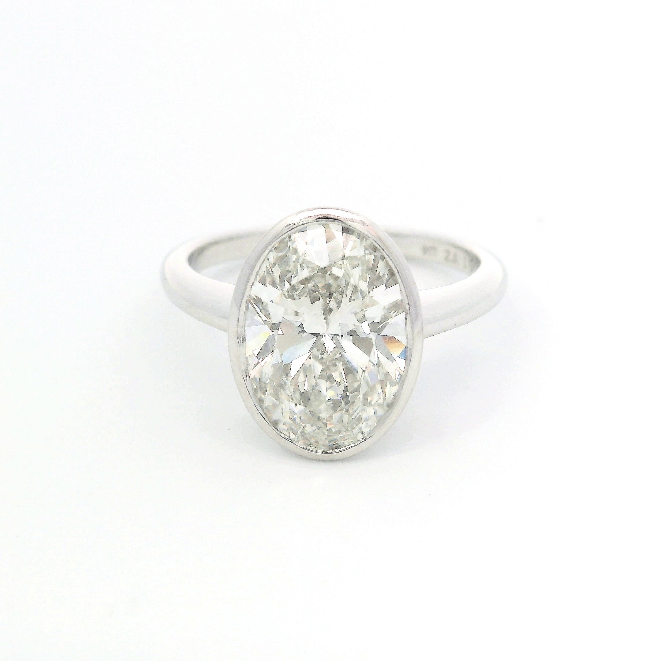 9k White Gold Bezel Set 4ct Oval Cut Lab-Grown Diamond Solitaire Ring