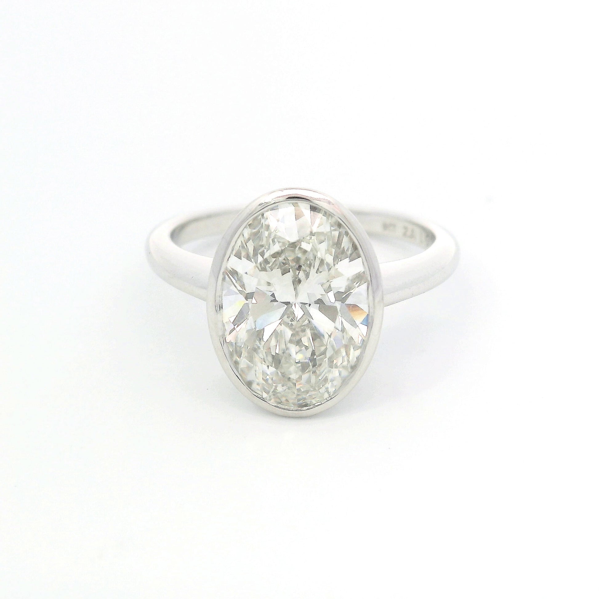 9k White Gold Bezel Set 4ct Oval Cut Lab-Grown Diamond Solitaire Ring