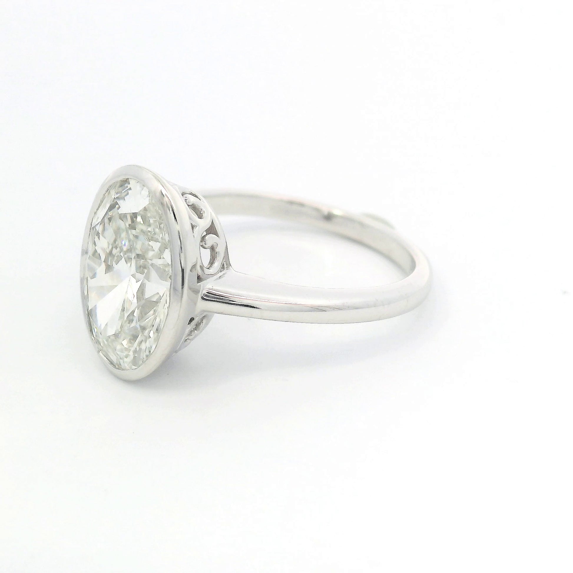 9k White Gold Bezel Set 4ct Oval Cut Lab-Grown Diamond Solitaire Ring