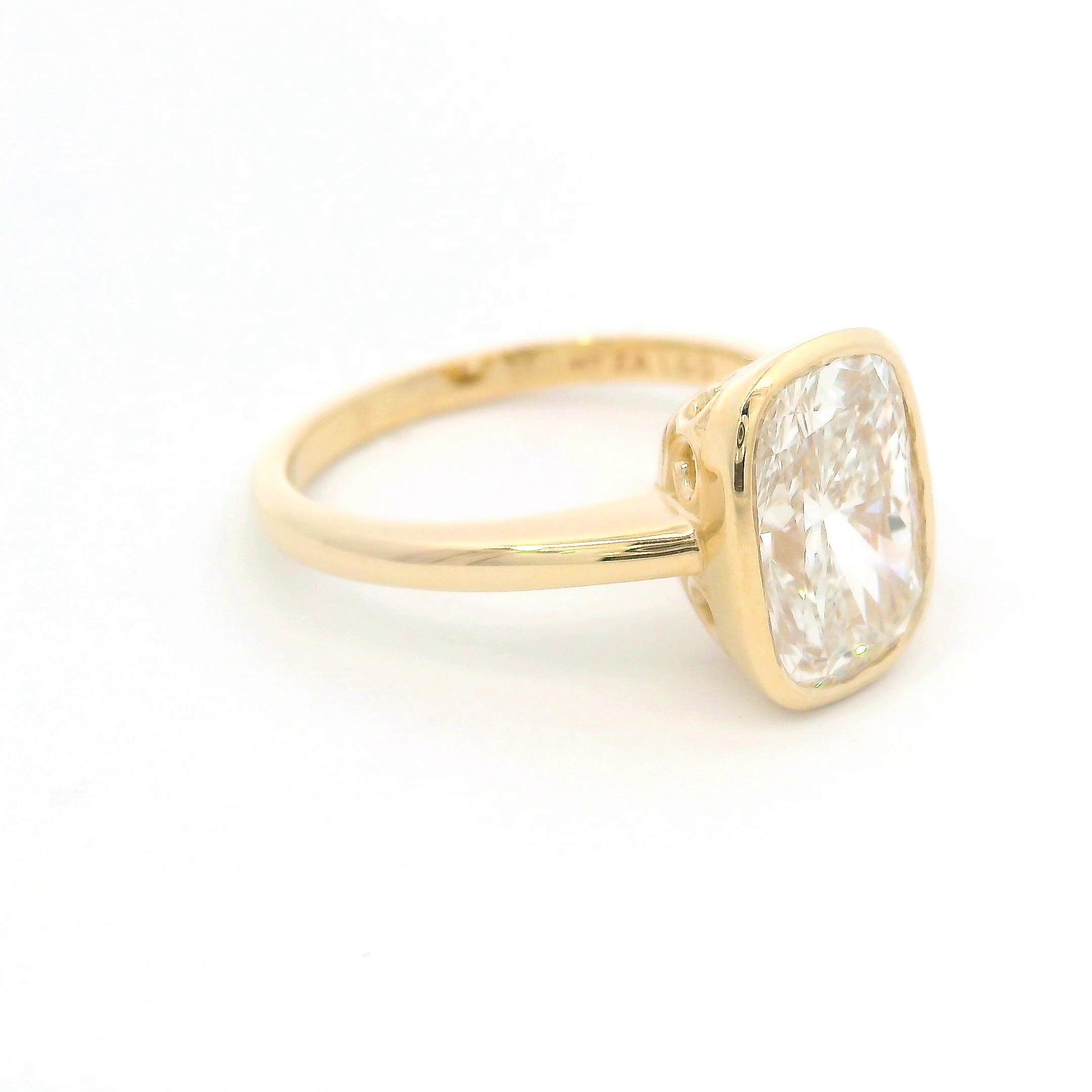 9k Yellow Gold Bezel Set 3ct Cushion Cut Lab-Grown Diamond Solitaire