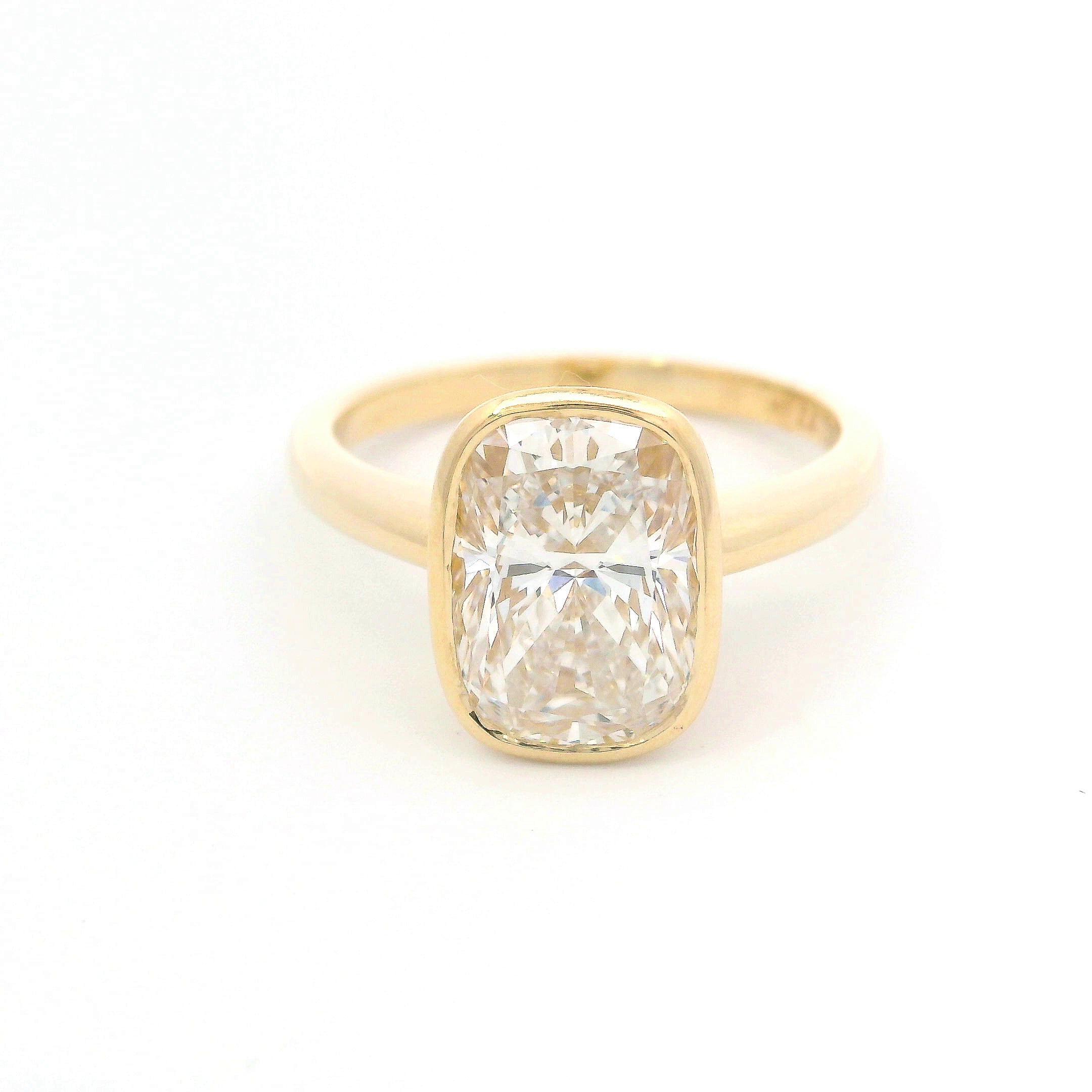 9k Yellow Gold Bezel Set 3ct Cushion Cut Lab-Grown Diamond Solitaire