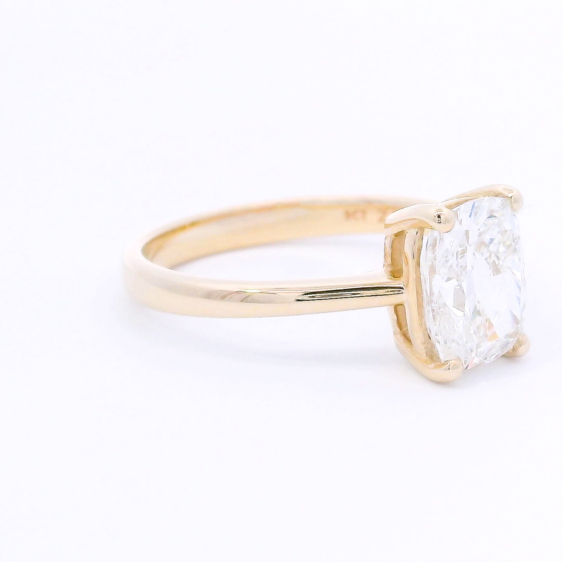 9k Yellow Gold Cushion Cut Lab-Grown Diamond Solitaire Ring