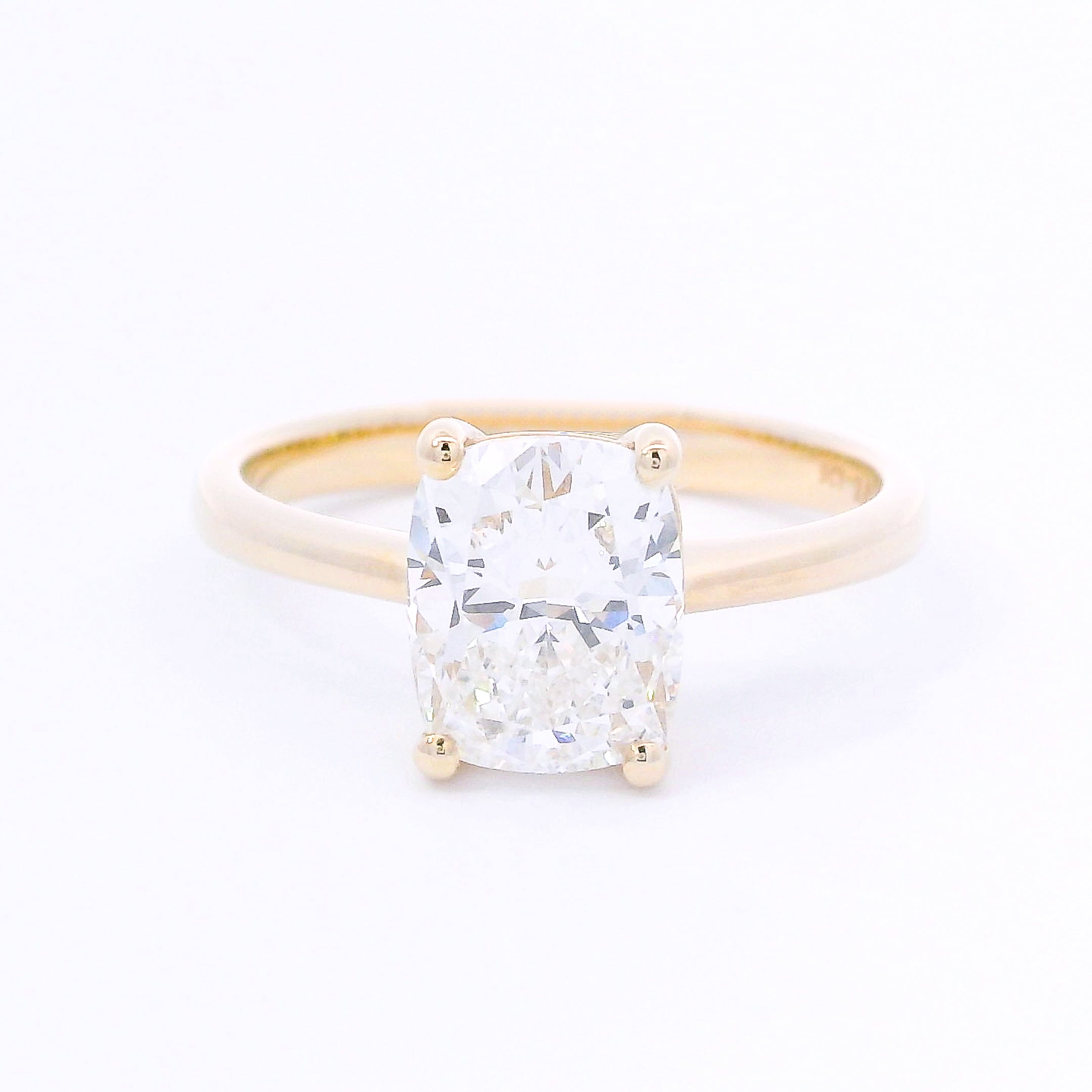 9k Yellow Gold Cushion Cut Lab-Grown Diamond Solitaire Ring