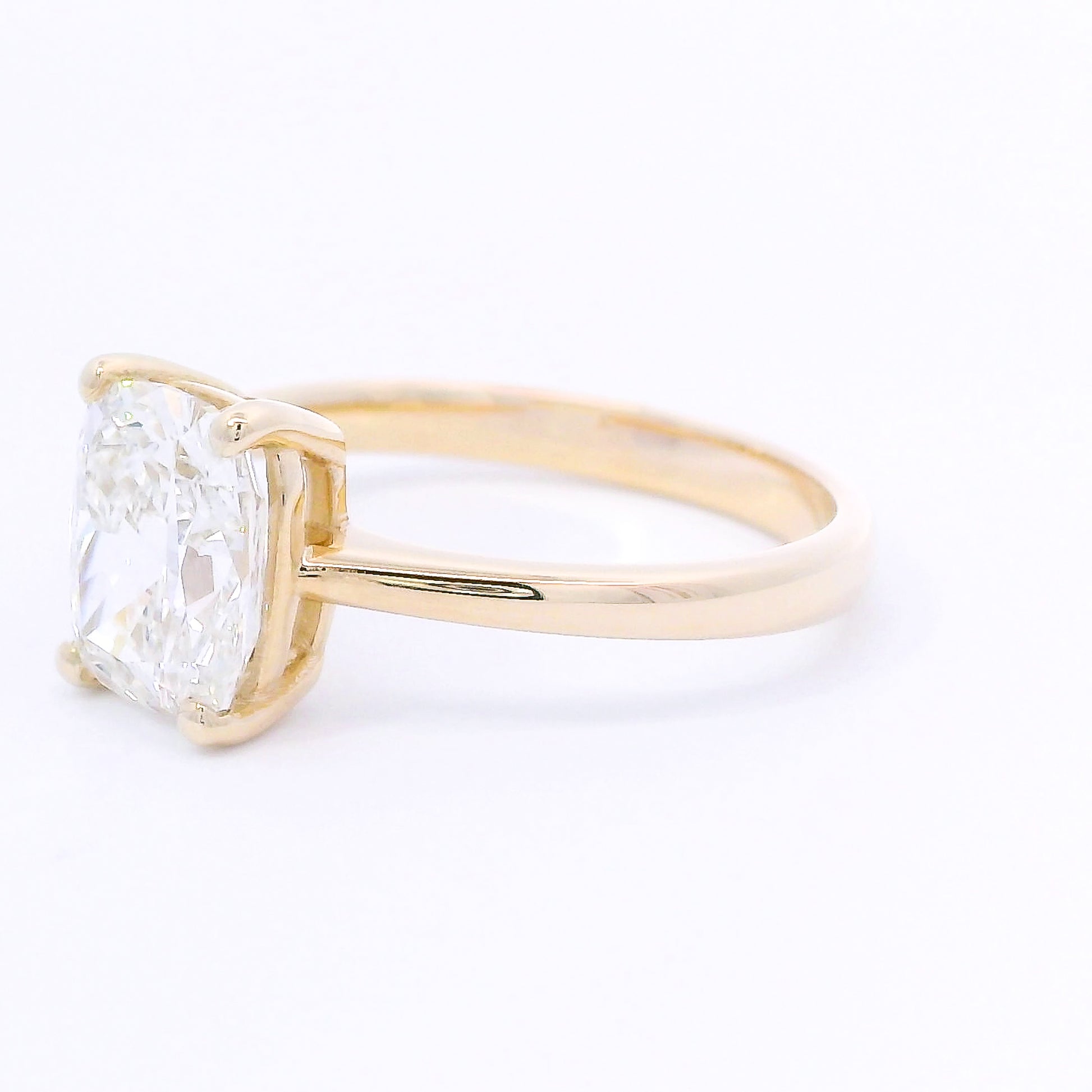 9k Yellow Gold Cushion Cut Lab-Grown Diamond Solitaire Ring