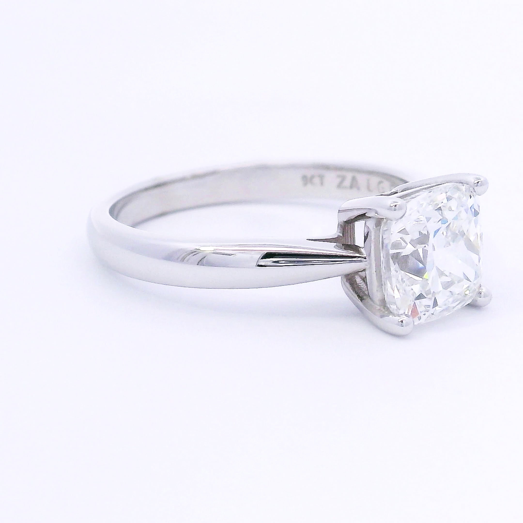 9k White Gold Square Cushion Lab-Grown Diamond Solitaire Ring