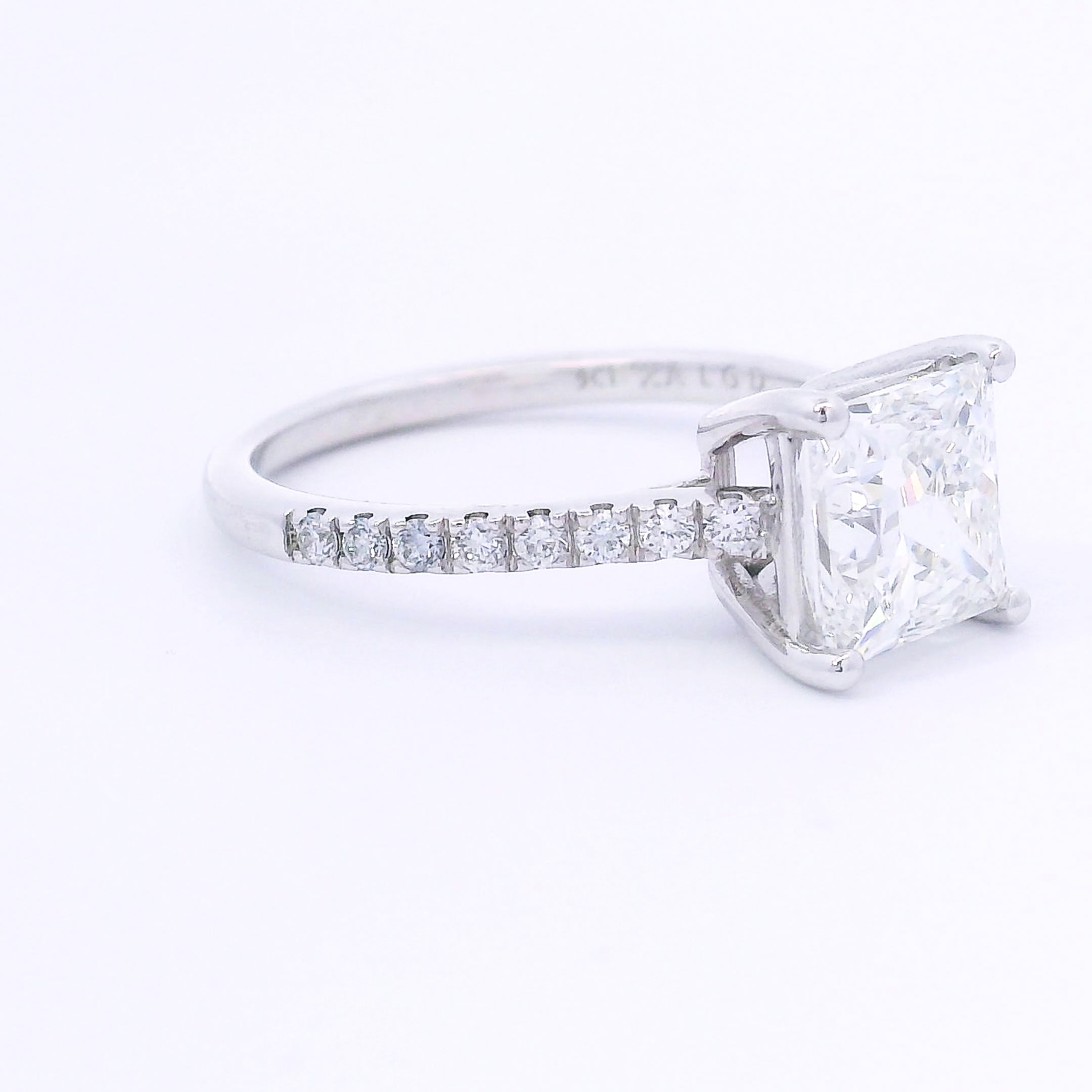 9k White Gold Princess Cut Lab-Grown Solitaire Ring with Diamond Band