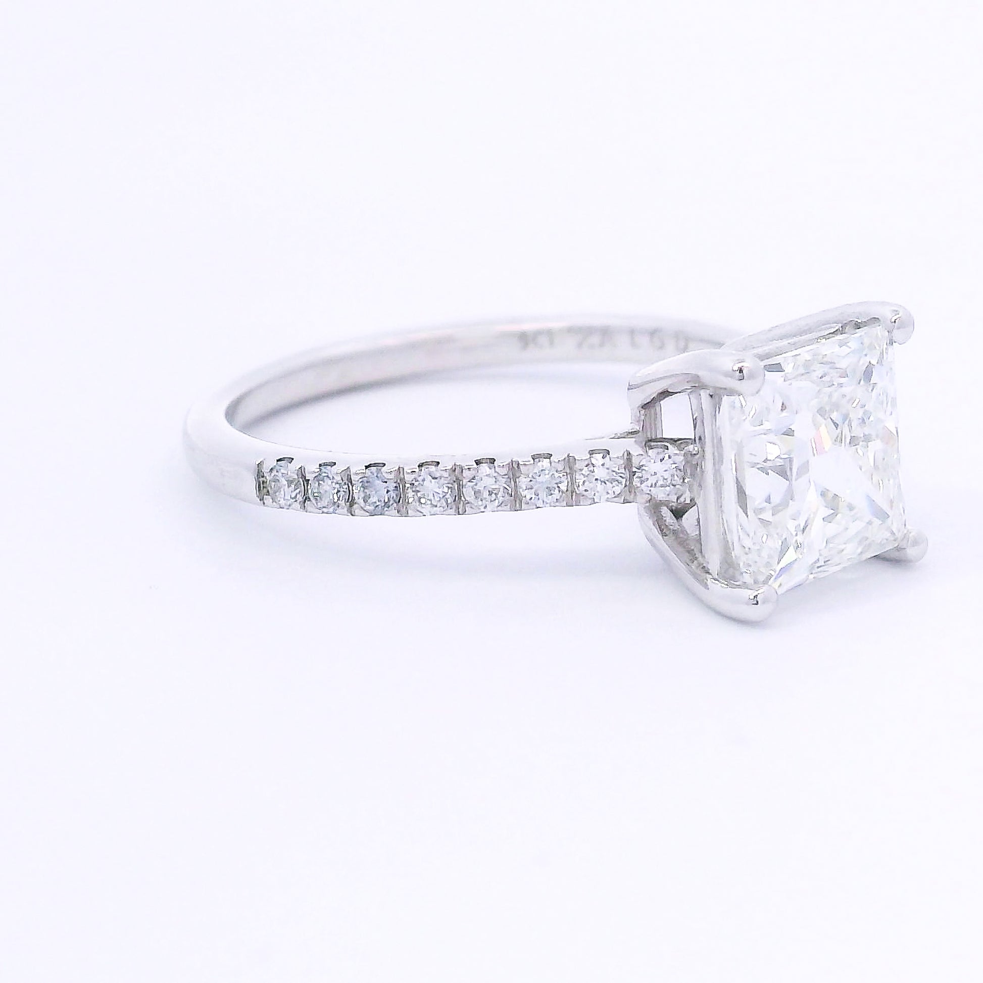 9k White Gold Princess Cut Lab-Grown Solitaire Ring with Diamond Band