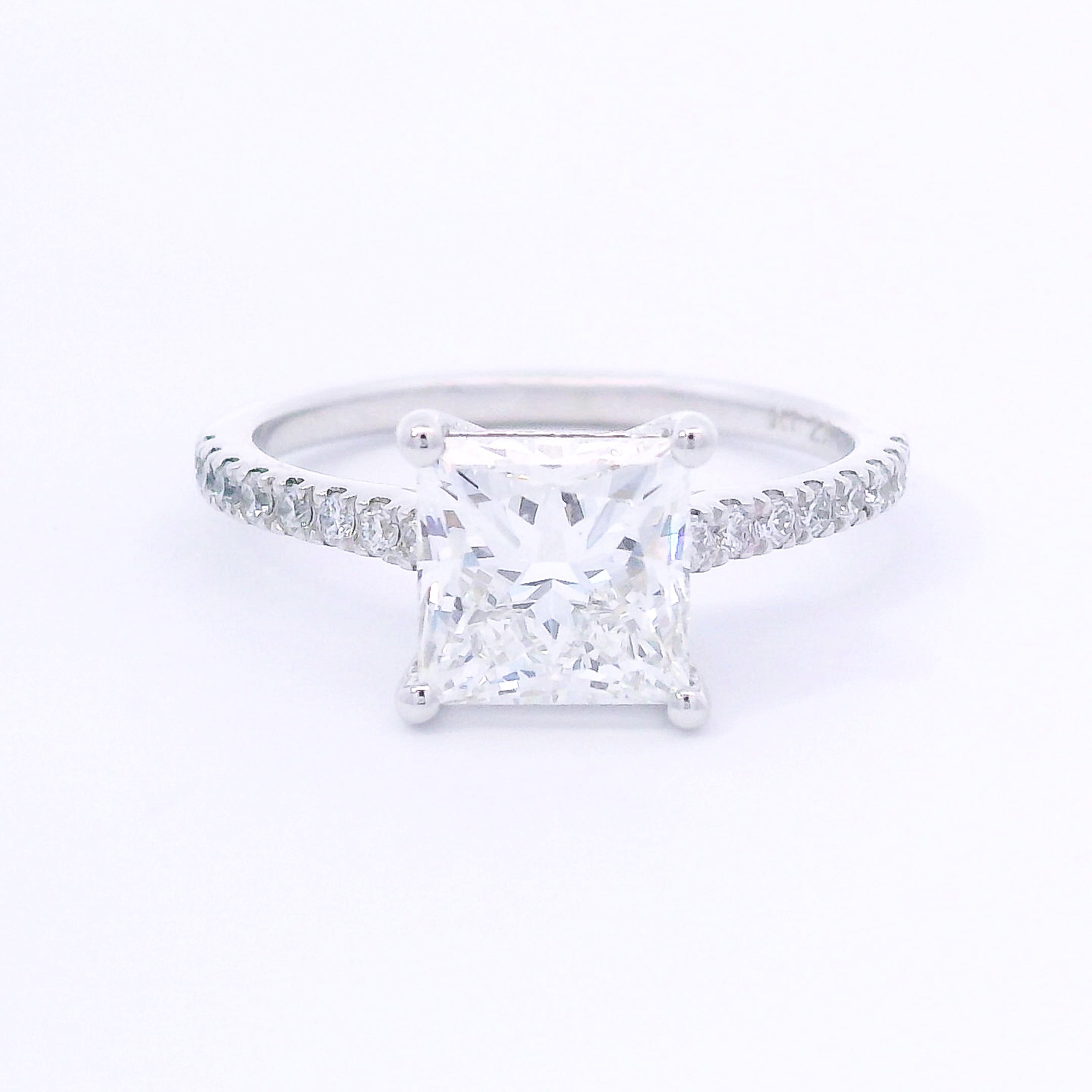 9k White Gold Princess Cut Lab-Grown Solitaire Ring with Diamond Band