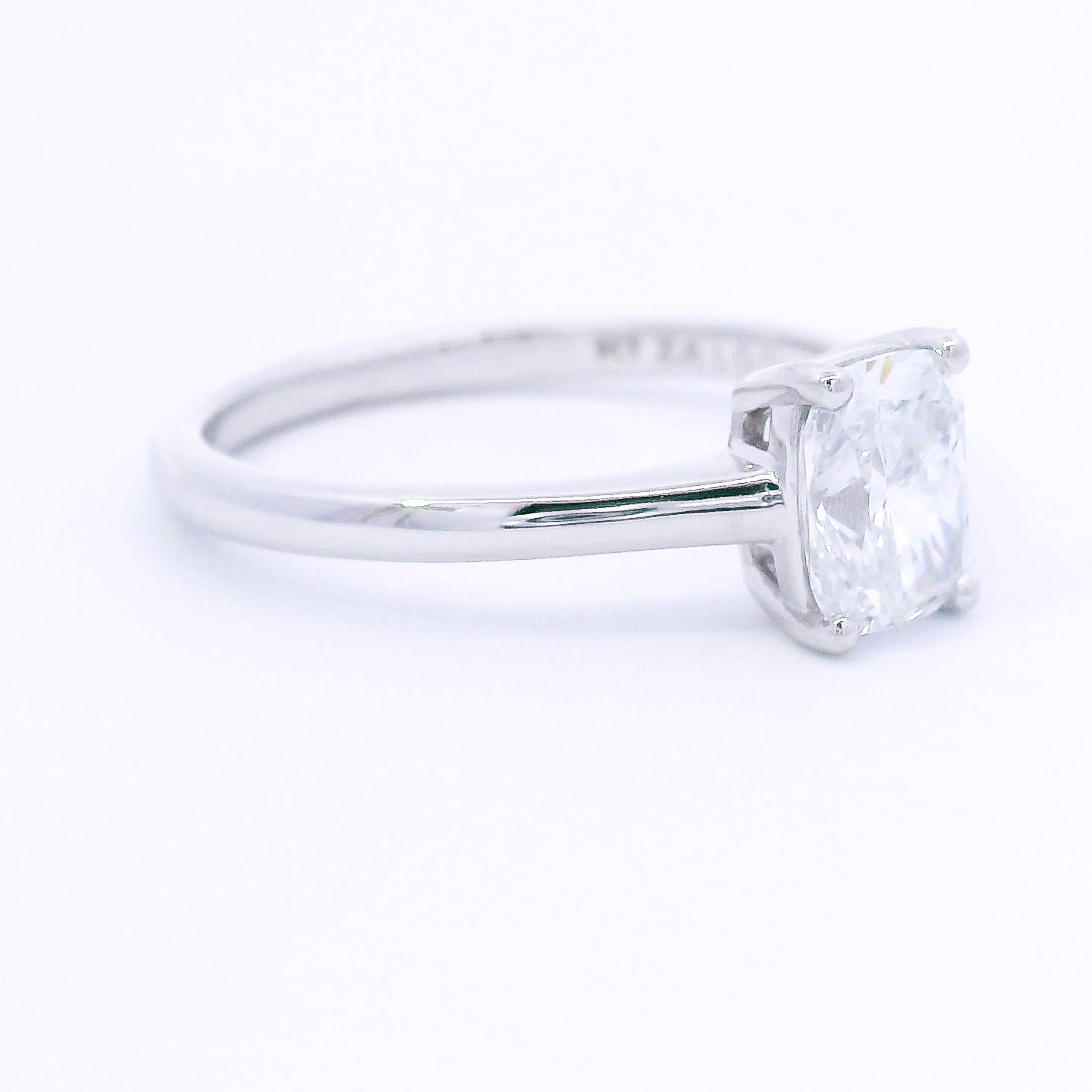 9k White Gold Cushion Cut Lab-Grown Diamond Solitaire Ring