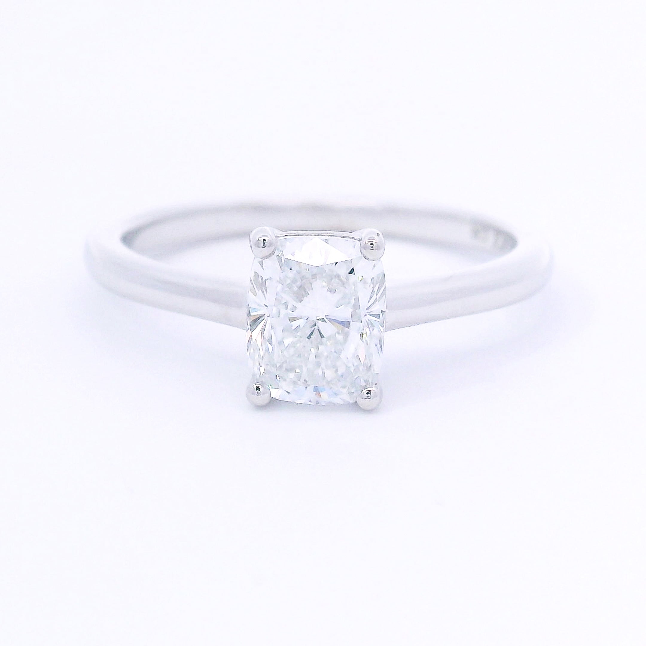 9k White Gold Cushion Cut Lab-Grown Diamond Solitaire Ring