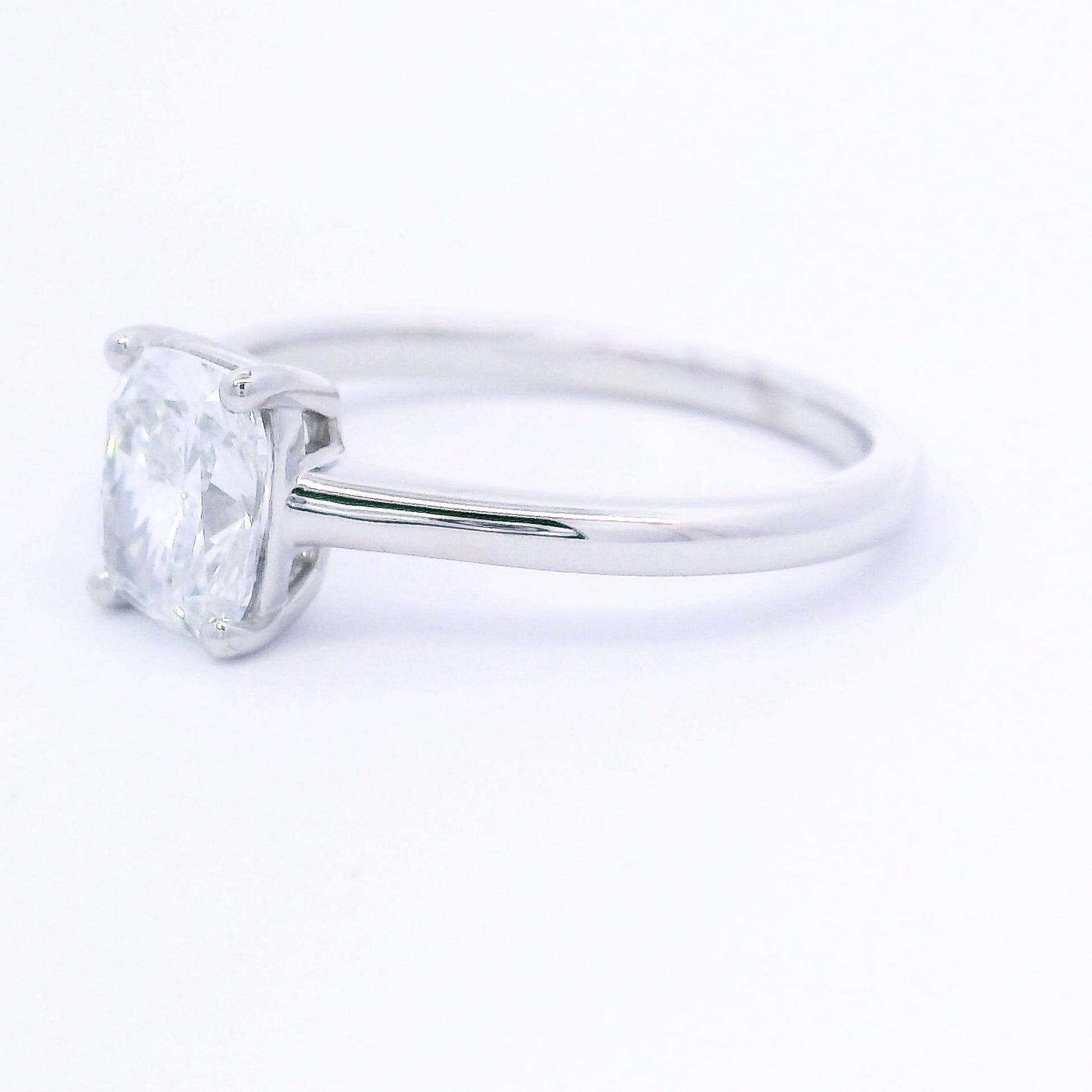 9k White Gold Cushion Cut Lab-Grown Diamond Solitaire Ring