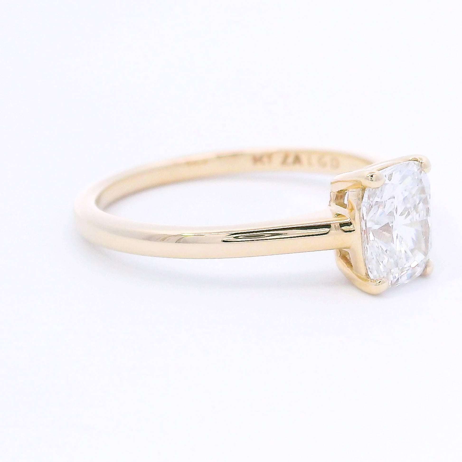 9k Yellow Gold Cushion Cut Lab-Grown Diamond Solitaire Ring