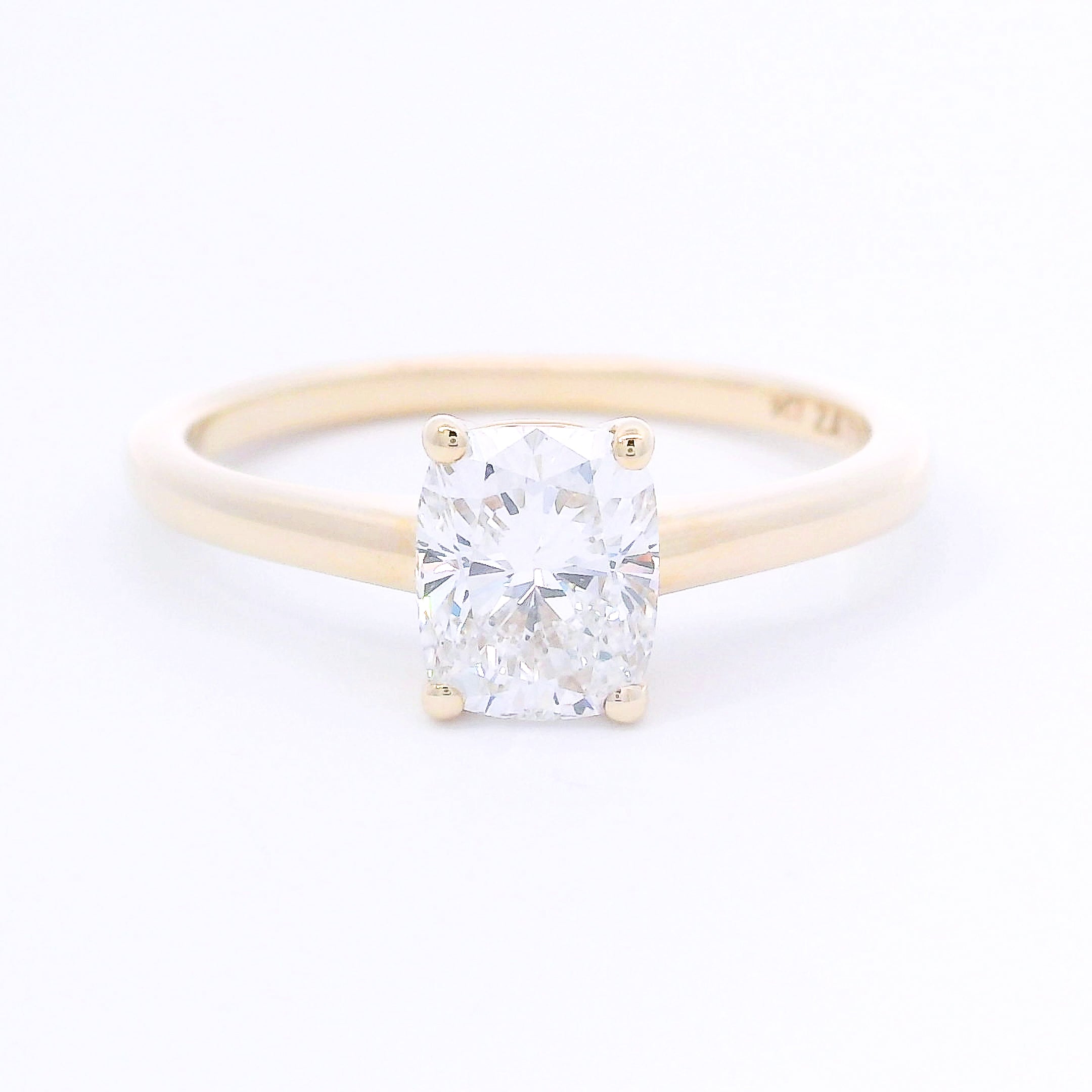 9k Yellow Gold Cushion Cut Lab-Grown Diamond Solitaire Ring