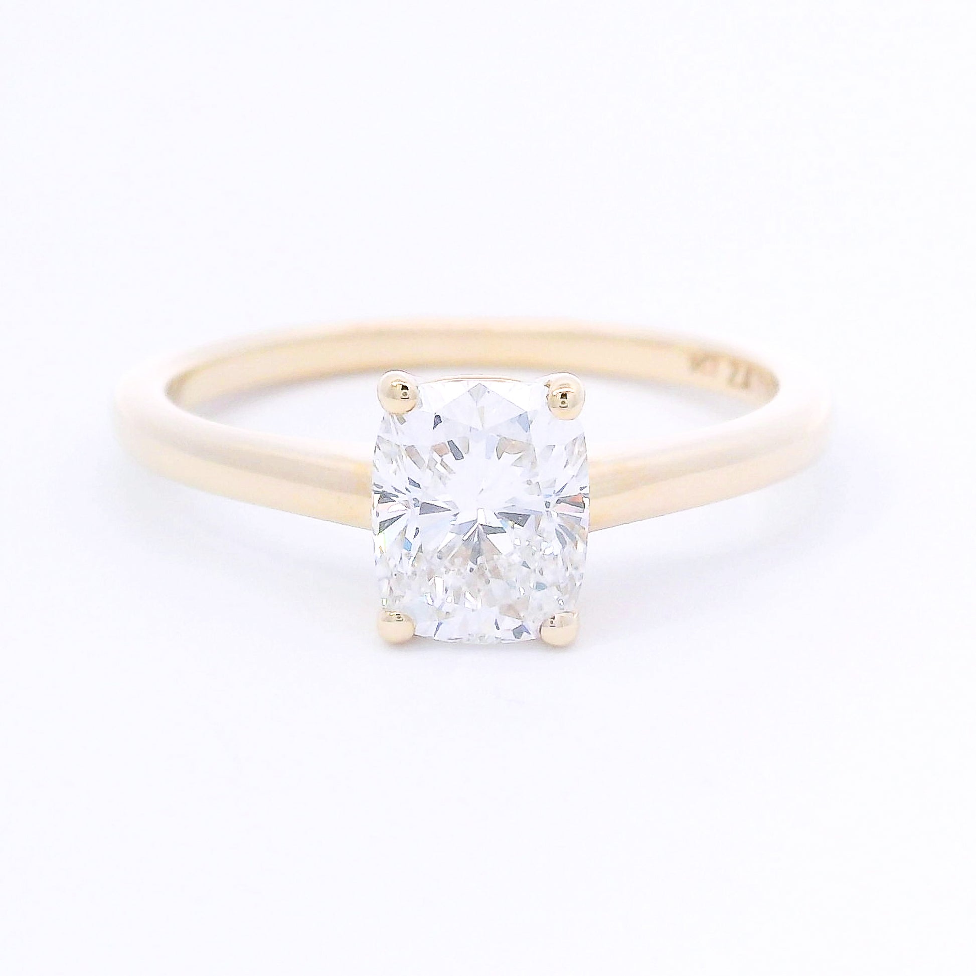 9k Yellow Gold Cushion Cut Lab-Grown Diamond Solitaire Ring
