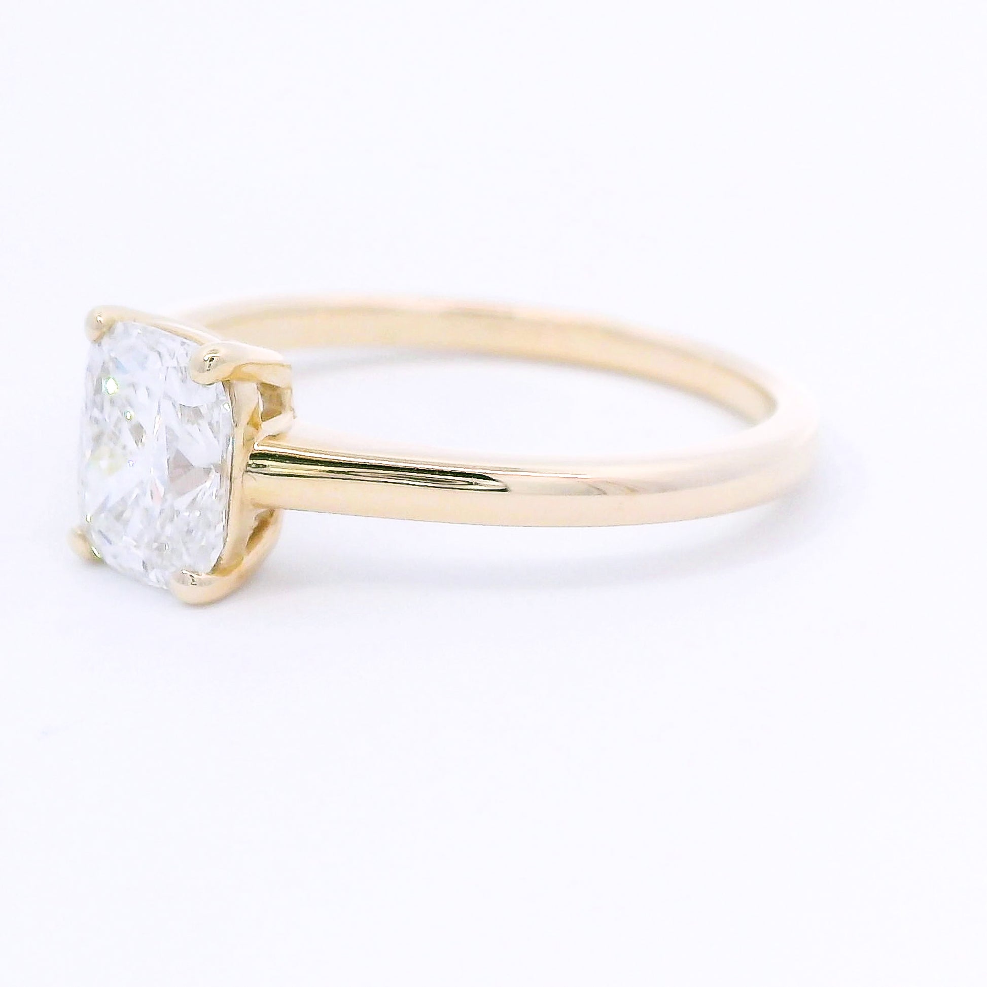 9k Yellow Gold Cushion Cut Lab-Grown Diamond Solitaire Ring